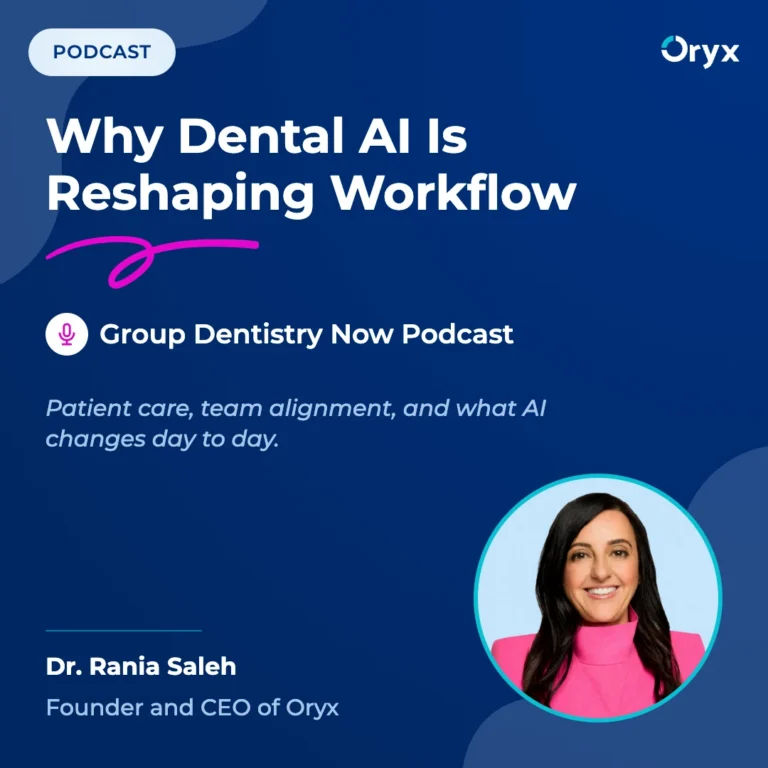 Dr. Rania Saleh on the Group Dentistry Now Podcast discussing how dental AI is reshaping workflow