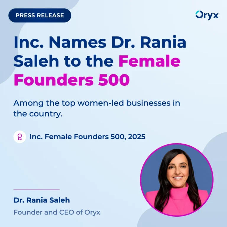 Inc. names Dr. Rania Saleh, Founder and CEO of Oryx, to its 2025 Female Founders 500 list