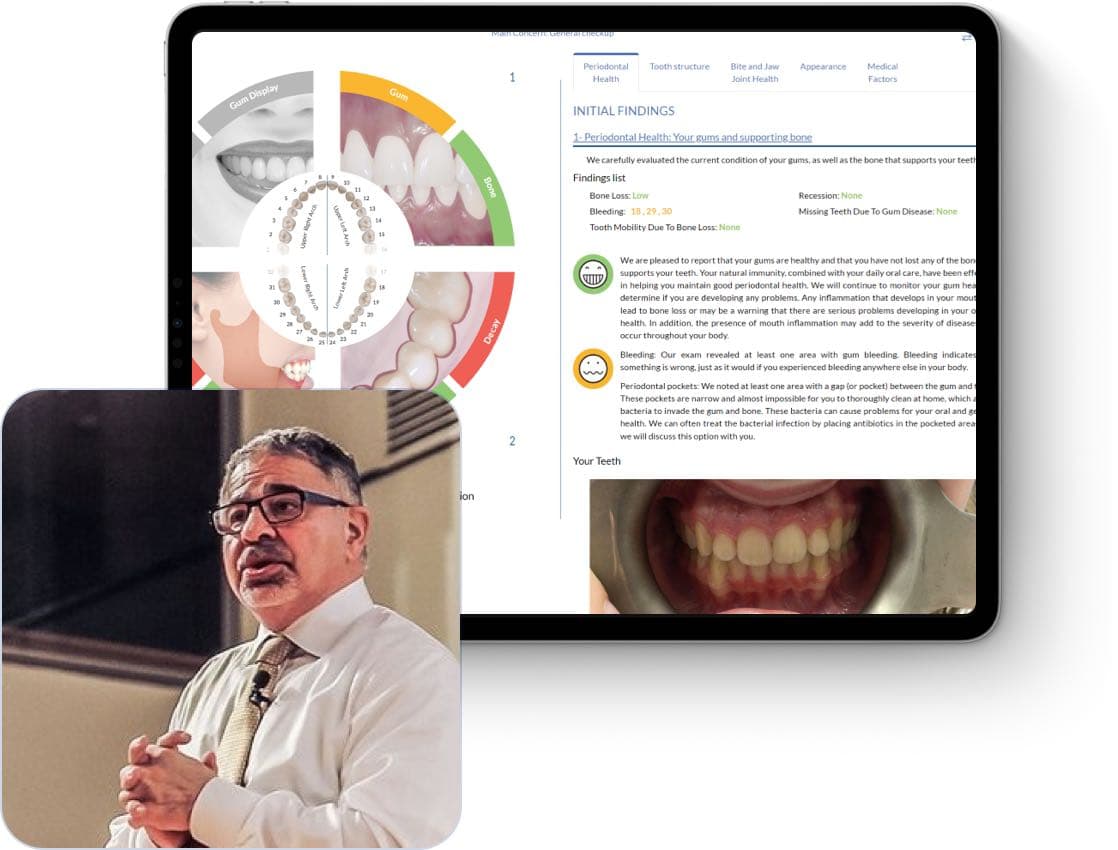 3 Oryx Dental software on tablet and photo of esteemed Dr. John C. Kois