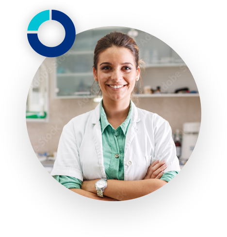 Oryx Dental - About Us Circle photo of dental professional with Oryx Dental logo