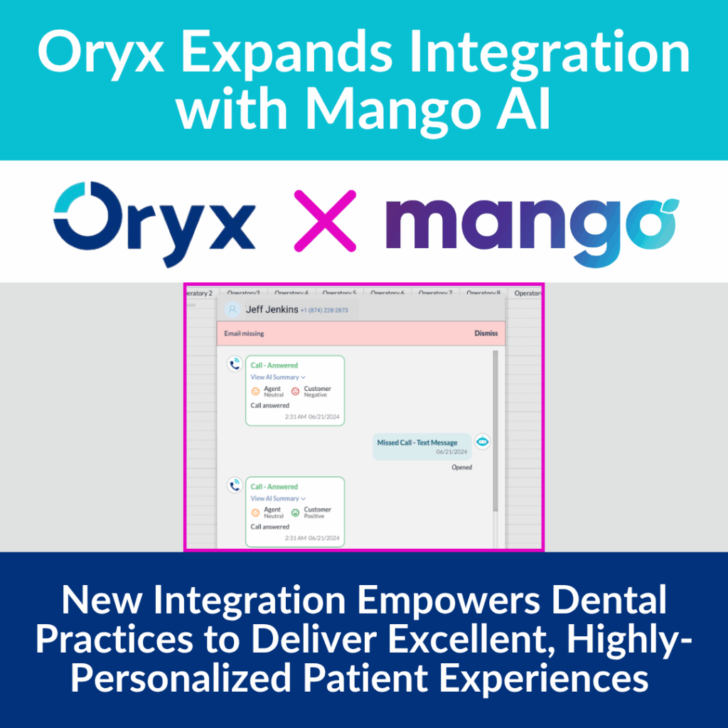 Oryx Dental Expands Integration with Mango Voice to Include AI Features