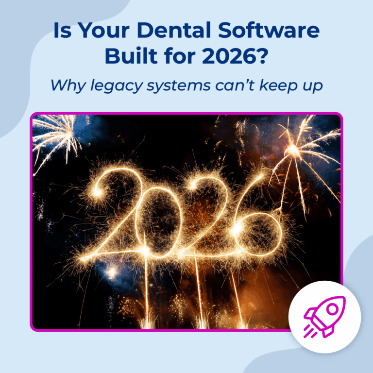 “Dental software blog image showing ‘Is Your Dental Software Built for 2026?’ above fireworks forming ‘2026.’”